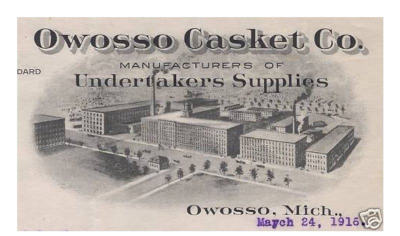 Owosso Casket Company Billhead 1916